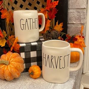 Rae Dunn lot of TWO “HARVEST” and “GATHER” mugs